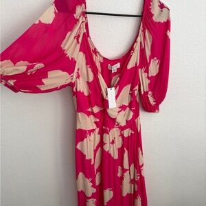 Velvet by Graham & Spencer Fuchsia and Beige Floral Long Sleeve Dress
